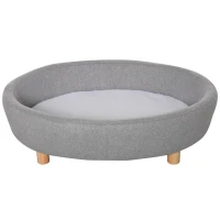 PawHut Dog Sofa Oval Shaped Pet Bed, Cat Chair Couch with Sponge Padded Cushion, Washable Cover, Wooden Legs for Small Dogs - Light Grey(m-1)