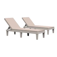 Outsunny 2PCs Patio Chaise Lounge Chair Sun Lounger with 5-Level Adjustable Back Cushion Outdoor Garden Poolside(m-1)