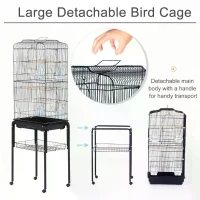 PawHut Large Metal Bird Cage with Breeding Stand Feeding Tray Wheels for Canary, Finch, Parakeet, Budgerigar, Black, 47.5 L x 37 W x 160 H (cm)(m-5)