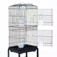PawHut Large Metal Bird Cage with Breeding Stand Feeding Tray Wheels for Canary, Finch, Parakeet, Budgerigar, Black, 47.5 L x 37 W x 160 H (cm)(m-10)