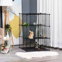 PawHut Pet Playpen DIY Small Animal Cage Enclosure Metal Wire Fence 39 Panels with 3 Doors 2 Ramps for Kitten Bunny Chinchilla Pet Mink Black(m-2)