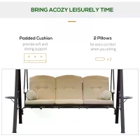 Outsunny Swing Chair Hammock Chair 3 Seater Canopy Cushion Shelter Outdoor Bench Steel Beige(m-5)