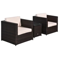 Outsunny 2-Seater Rattan Sofa  Furniture Set W/Cushions, Steel Frame-Brown(m-1)