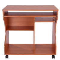 HOMCOM Computer Desk W/Wheels-Cherry and Wood