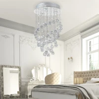 HOMCOM Spiral Crystal Lamp Flush Mount Chandelier Ceiling Pendant Fixture for  Living Room - Silver(m-1)