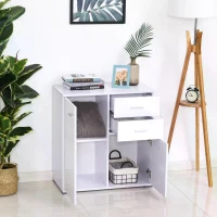 HOMCOM Modern High Gloss Sideboard Storage Cabinet Table Chest of Drawers for Bedroom Living Room Storage Furniture, White(m-8)