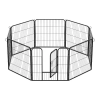 Pawhut Heavy Duty Dog Pen 8 Panel Pet Puppy Playpen Rabbit Hutch Run Indoor Outdoor Black, 80 x 80 (Medium)(m-1)