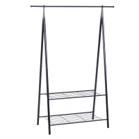 HOMCOM 2-Tier Metal Garment Rack Coat Rail Storage Shelves Shoes Clothes Stand Black Laundry Drying Tidy Rails Freestanding 108x47x147 cm(m-2)