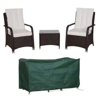 Outsunny 3 Pieces Rattan Bistro Set, Wicker Garden Furniture Set with Aluminium Frame, Cover, Glass Top Coffee Table, Chairs and Cushions for Outdoor, Patio, Balcony, Cream White(m-1)