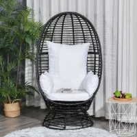 Outsunny 360° Swivel Egg Chair, Garden Rattan Swivel Chair with Thickened Cushion and Pillow, 150 KG Capacity for Indoor Outdoor, Balcony, Patio, Black(m-2)