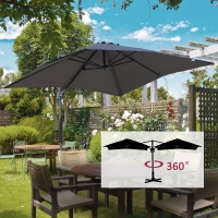 Outsunny Square Umbrella Parasol W/360° Rotation, 245Lx245Wx248H cm-Grey