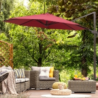 Outsunny 3m Cantilever Aluminium Frame Outdoor Garden Parasol Wine Red