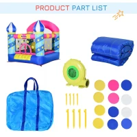 Outsunny Kids Bouncy Castle, Inflatable Trampoline with Blower for Age 3-8 Castle Stars Design 1.95 x 1.95 x 2.15m(m-7)