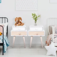 HOMCOM Children Bedside Table Set of 2 w/ Two Drawers Bedroom Kids Storage Cabinet Chest Pink & White 42 x 30 x 57 cm(m-1)