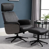 HOMCOM  Fabric Swivel Recliner Chair with footstool Metal Base Wood Armrest Black(m-1)