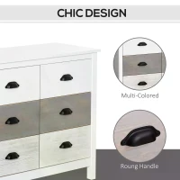 HOMCOM Chest of Drawers, Storage Cabinet, Sideboard Home Organizer 6-Drawer Unit Tower with Round Handle for Bedroom, Living Room, White Grey(m-7)