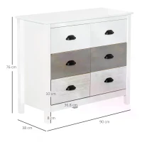 HOMCOM Chest of Drawers, Storage Cabinet, Sideboard Home Organizer 6-Drawer Unit Tower with Round Handle for Bedroom, Living Room, White Grey(m-3)