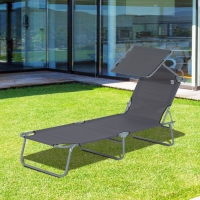 Outsunny Adjustable Lounger Seat with Sun Shade-Grey