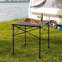 Outsunny Square Folding Aluminium Picnic Table Portable Camping BBQ Table Roll Up Top with Carrying Bag, 70L x 70W x 70Hcm(m-1)