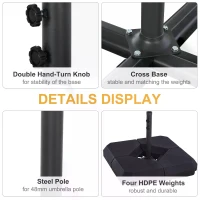 Outsunny Umbrella Stand Fitting 2" Poles and Steel Base with 4 Fillable Plastic Weights, 4 Gal. Capacity Each - Black(m-5)