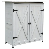 Outsunny Garden Shed Wooden Storage Shed Fir Tool Cabinet with Shelves Double Door Grey(m-1)