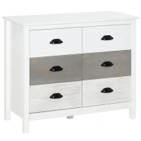 HOMCOM Chest of Drawers, Storage Cabinet, Sideboard Home Organizer 6-Drawer Unit Tower with Round Handle for Bedroom, Living Room, White Grey(m-1)