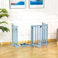 PawHut Pet Gate Wooden Foldable Dog Safety Barrier w/ 4 Panels for Small and Medium Dogs Blue(m-11)