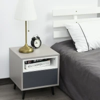 HOMCOM 2-Tier Bedside Table Storage Cabinet w/ Removable Shelf Metal Legs Drawer Versatile Storage Organiser Stand Study Bedroom Living Room(m-1)