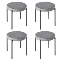 HOMCOM Backless Stackable Dining Stools Velvet-Touch Fabric Upholstered Round Chair with Steel Legs, Set of 4, Grey(m-1)
