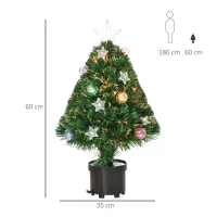 HOMCOM 2FT Pre-lit Artificial Christmas Tree Tabletop Multicoloured Fibre Optic Xmas Decoration w/ LED Lights Pot Table Desk - Green(m-3)