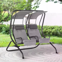 Outsunny Canopy Swing 2 Separate Relax Chairs w/ Handrails and Removable Canopy Grey(m-2)