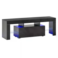 HOMCOM High Gloss TV Stand Cabinet with LED RGB Lights and Remote Control for 43"/50"/55" TV, Media TV Console Table with Compartment, Black(m-12)