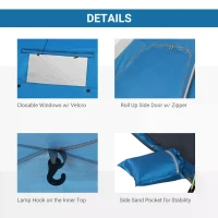 Outsunny Beach Tent for 1-2 Person Pop-up Design with 2 Mesh Windows & 2 Doors Sky Blue(m-5)