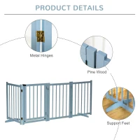 PawHut Pet Gate Wooden Foldable Dog Safety Barrier w/ 4 Panels for Small and Medium Dogs Blue(m-6)