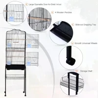 PawHut Large Metal Bird Cage with Breeding Stand Feeding Tray Wheels for Canary, Finch, Parakeet, Budgerigar, Black, 47.5 L x 37 W x 160 H (cm)(m-6)