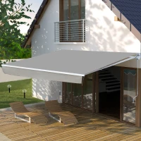 Outsunny 3x2.5m Garden Electric Motorised Manual Awning Door Outdoor Retractable Canopy Patio Shelter with LED Remote Control Grey(m-2)