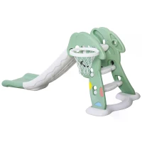 HOMCOM Kids Slide with Basketball Hoop Toddler Climber Freestanding Slider Playset Playground Slipping Slide Indoor Outdoor Exercise Toy Activity Center for 18-48 Months Green(m-10)