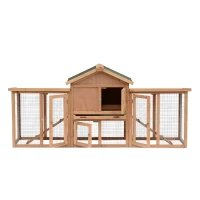 PawHut Poulailler Clapier Type Chalet en Bois Marron 124 x 22 x 64 cm(m-1)