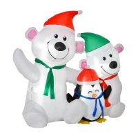 HOMCOM 4ft Christmas Inflatable Decoration with Two Bears and Penguin Light Up Outdoor Blow Up Decorations Xmas Decor for Holiday Party Garden(m-1)