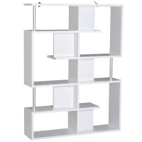 HOMCOM 5-Tier S Shape Bookcase, 120Wx28.6Dx160H cm-White(m-2)
