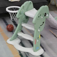 HOMCOM Kids Slide with Basketball Hoop Toddler Climber Freestanding Slider Playset Playground Slipping Slide Indoor Outdoor Exercise Toy Activity Center for 18-48 Months Green(m-7)