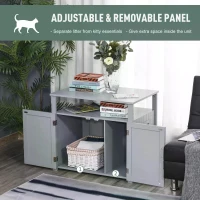 PawHut Wooden Cat Litter Box Enclosure Furniture with Adjustable Interior Wall & Large Tabletop for Nightstand, Grey(m-7)