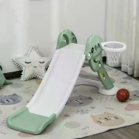 HOMCOM Kids Slide with Basketball Hoop Toddler Climber Freestanding Slider Playset Playground Slipping Slide Indoor Outdoor Exercise Toy Activity Center for 18-48 Months Green(m-2)