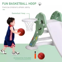 HOMCOM Kids Slide with Basketball Hoop Toddler Climber Freestanding Slider Playset Playground Slipping Slide Indoor Outdoor Exercise Toy Activity Center for 18-48 Months Green(m-4)
