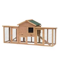 PawHut Poulailler Clapier Type Chalet en Bois Marron 124 x 22 x 64 cm(m-6)