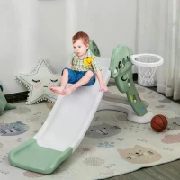 HOMCOM Kids Slide with Basketball Hoop Toddler Climber Freestanding Slider Playset Playground Slipping Slide Indoor Outdoor Exercise Toy Activity Center for 18-48 Months Green(m-11)