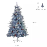 HOMCOM Indoor Christmas Tree Artificial Berry Snow Xmas Decoration with Metal Stand and 222 Tips (5FT(150CM))(m-3)