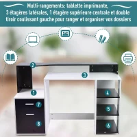 HOMCOM Bureau Multi-Rangements Noir et Blanc(m-6)