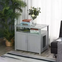PawHut Wooden Cat Litter Box Enclosure Furniture with Adjustable Interior Wall & Large Tabletop for Nightstand, Grey(m-2)