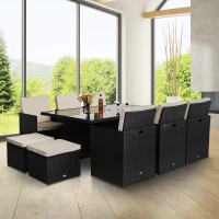Outsunny 11 PC Rattan Dining Set-Black(m-2)